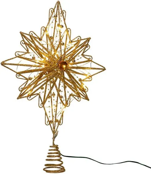 Kurt Adler 30-Light Warm White Fairy LED Treetop Star, Gold, 15.5"