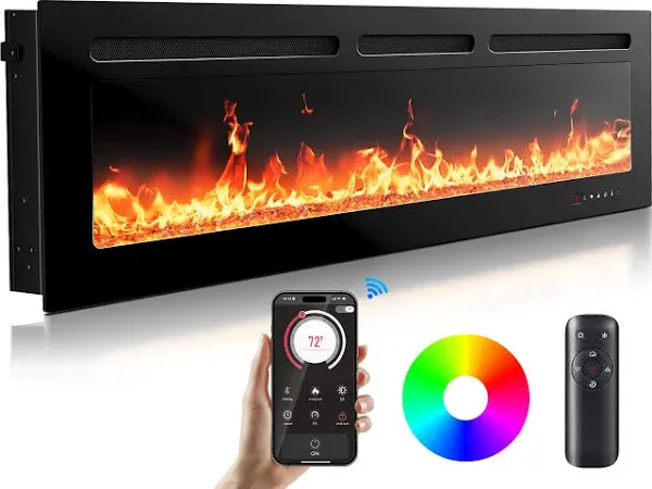 Silonn Electric Fireplace Heater with App & Remote Control, 5300 BTU Heat Output, Ultra-Slim Wall-Mounted or Recessed Electric Fireplace Inserts