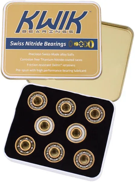 Riedell Swiss Nitride Bearings - Set of 16 Swiss Chromium Steel Roller Skate Bearings - 8mm