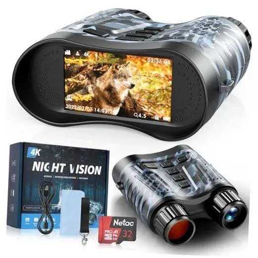 Night Vision Goggles, 4K Night Vision Binoculars 3.2" HD Display and 32GB TF Card, can Store Photo and Video, 7 Gear Night Vision, 8X Digital Zoom for Outdoor Enthusiasts and Wildlife Watching