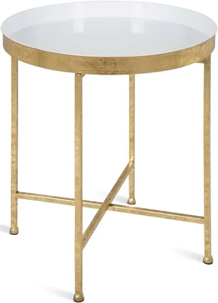 Kate Laurel Celia Metal Foldable Round Table 18.25&#034; x 22 White Surface Gold