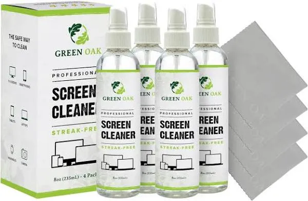 Green Oak Screen Cleaner Professional Screen Cleaner Spray - Best for LCD & LED TV, Tablet, Computer Monitor, Phone - Safely Cleans Fingerprints, Dust, Oil (8oz 4-Pack)