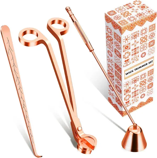 Calary Candle Wick Trimmer Candle Snuffer & Candle Accessory Set (Rose Gold)