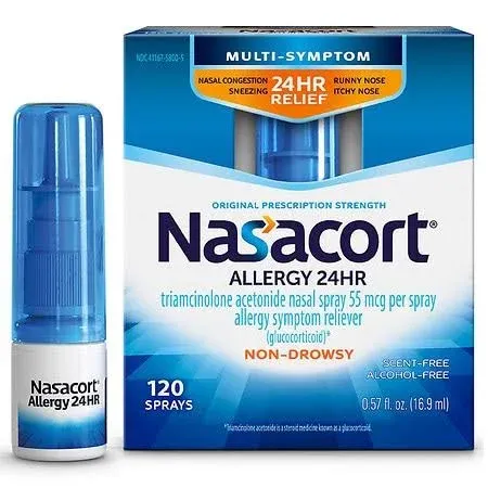 Nasacort 24HR Non-Drowsy Multi-Symptom Allergy Nasal Sprary, 120 Sprays