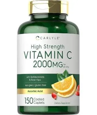 Carlyle Vitamin C 2000mg | with Rose HIPS | 150 Caplets | Vegetarian, Non-GMO, Gluten Free Supplement