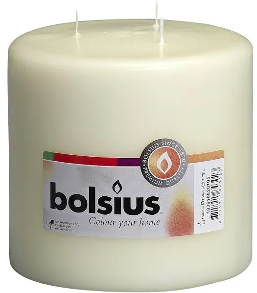 BOLSIUS Three Wick Big Pillar Candle Ivory – 6x6 Inches - Premium European Quality - 75 Hours Burn Time - Relight Unscented Large Pillar Candle - Smooth & Smokeless Flame - Wedding, & Party Candle