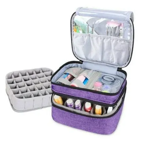 LUXJA Nail Polish Carrying Case Holds 30 Bottles, Double-layer Organizer for Nail Polish and Manicure Set