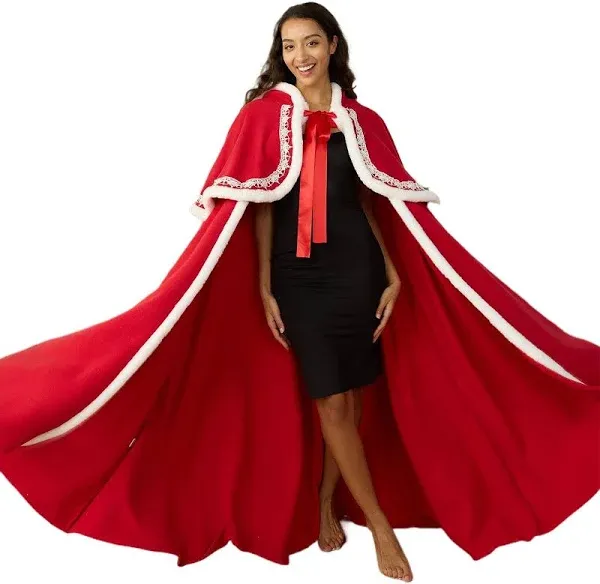 Women's Christmas Mrs Claus Hooded Cape Cloak