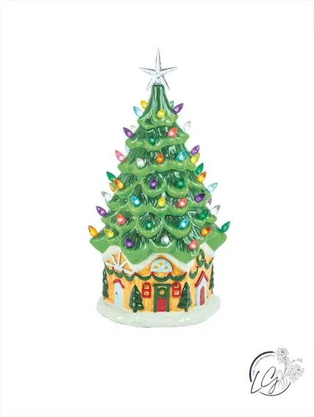 Creative Hobbies Small Vintage Ceramic Christmas Tree with Multi-Color Lights and Clip in Cord - 6.75" Tabletop Tree