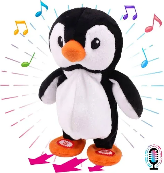 Hopearl Talking Singing Penguin Repeats What You Say Walking Electric Interactive Animated Toy Speaking Plush Buddy Gifts for Toddlers