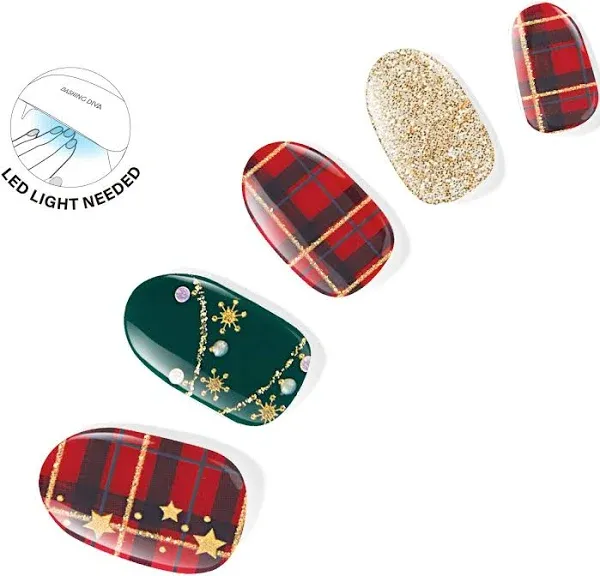 Dashing Diva Victorian Plaid Glaze Semi-Cured Gel Nail Strips