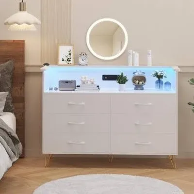 WhizMax Dresser for Bedroom with LED Light & Charging Station