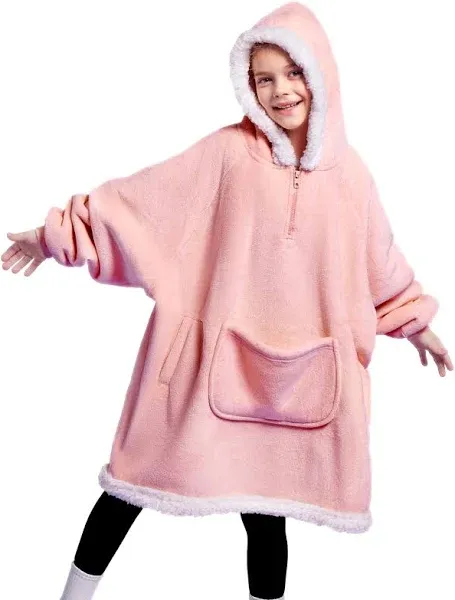 Giggling Getup Wearable Blanket Hoodie For Girls Boys Oversized Flannel Sherpa Fleece Hooded Blanket