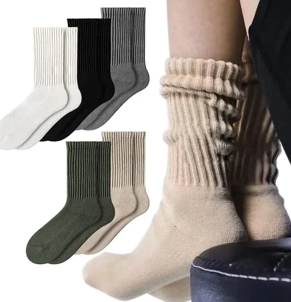 Women Crew Socks Retro Slouch Socks For Women Solid Casual Ribbed Crew Socks Pack of 5