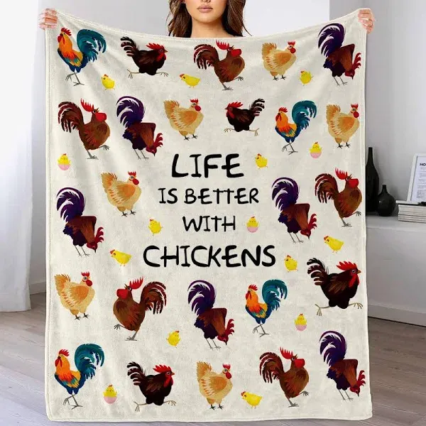 Chicken Blanket Rooster Flannel Throw Blanket 60&#034;x50&#034; Fall Blanket for Adult ...