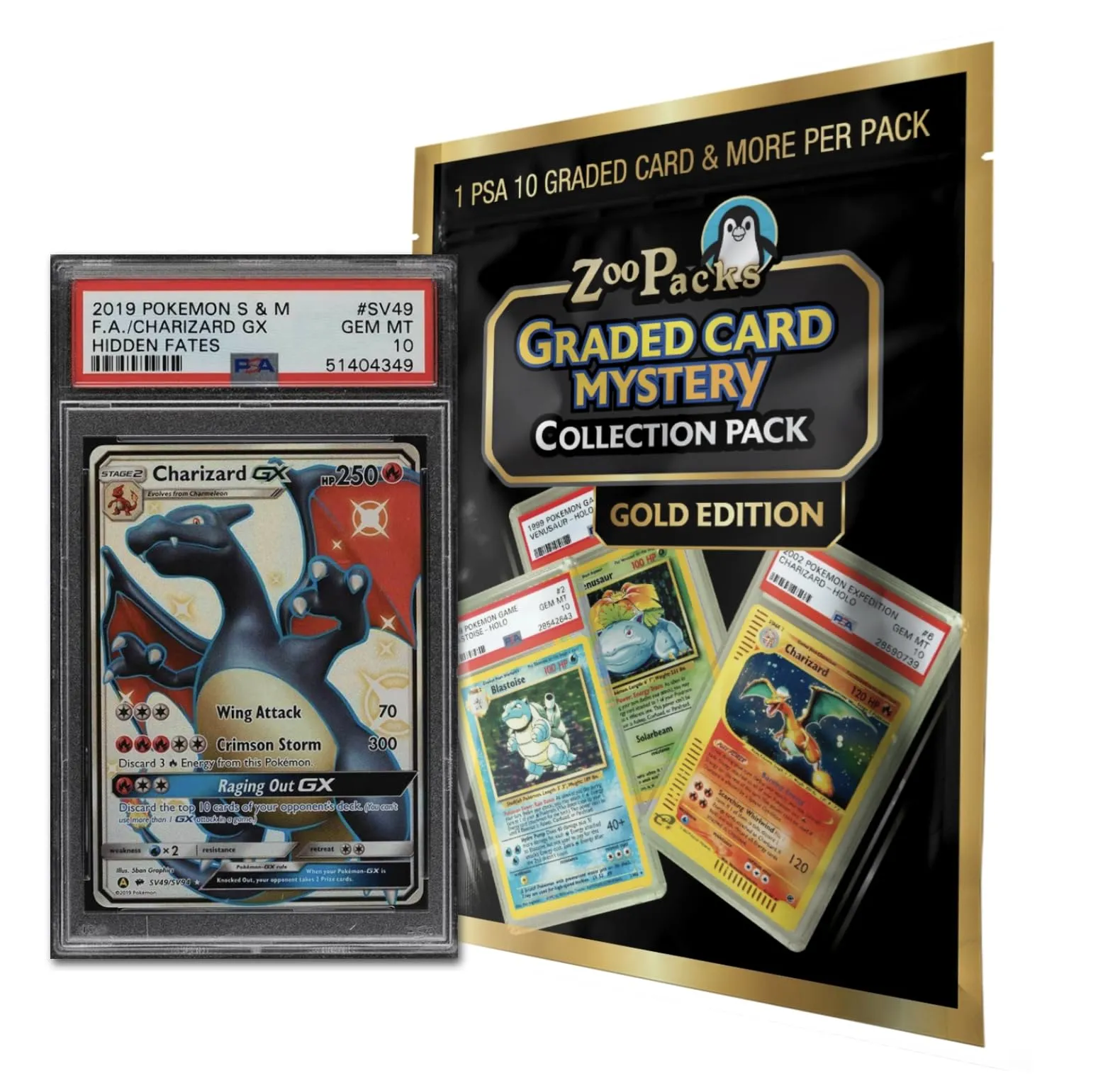 Pokemon TCG: Graded Card Mystery Power Pack - Gold Edition - 1 PSA 10 Graded Card + 25 Additional Cards with 5 Holofoils - 1 First Edition Card + 2 Factory Sealed 10 Card Booster Packs + 1 Code Card