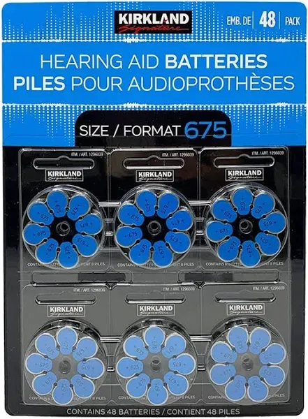 Kirkland Hearing Aid Battery Size 10 13 312 or 675 Zinc-Air Premium Batteries