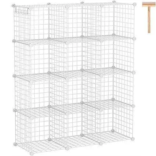 C&AHOME Wire Cube Storage, 12-Cube Organizer Metal, Wire C Grids Storage, Storage Bins Shelving, Modular Bookshelf Shelf, Closet Cabinet Ideal for