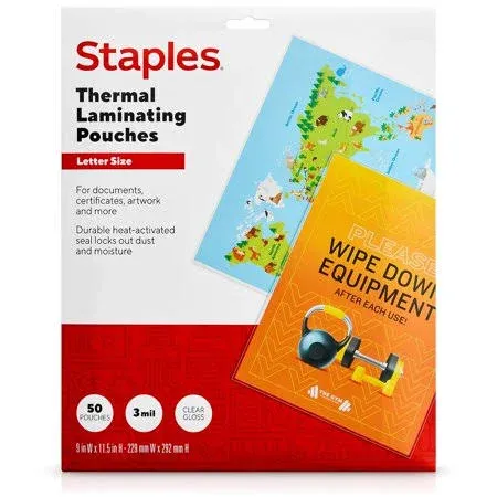 Staples Hot Laminating Pouches 9 x 11 1/2 Letter Size 50 Pack 17467 New