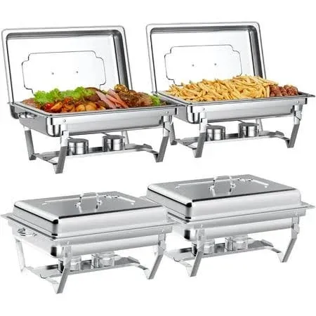 EVGTTI 4 Pack Chafing Dishes for Buffet Set: Chafers for Catering - Chafing Dish Buffet Set with Lids | Chafers and Buffet Warmers Sets | Serving Food Warmer | Chafers Servers Sets