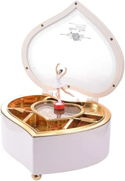 Rainbowie Heart Musical Jewelry Box, Musical Jewelry Storage Box with Dancing Girl,Arrow Design Christmas Gift (white)