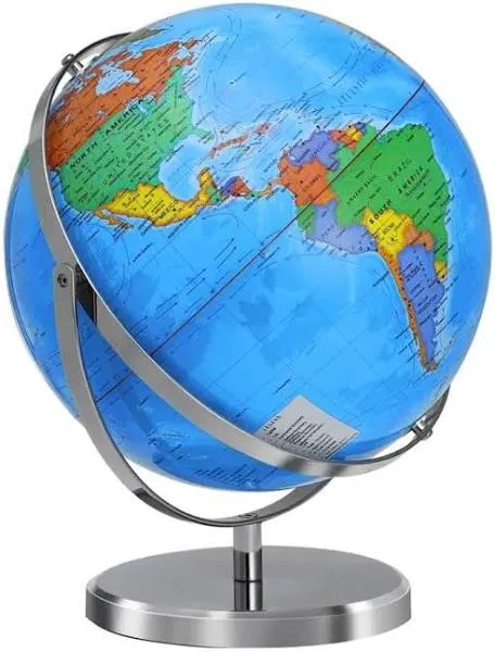 13&#034; World Globe with Stand, 720° Omnidirectiona<wbr/>l Rotation, Stainless Steel St...