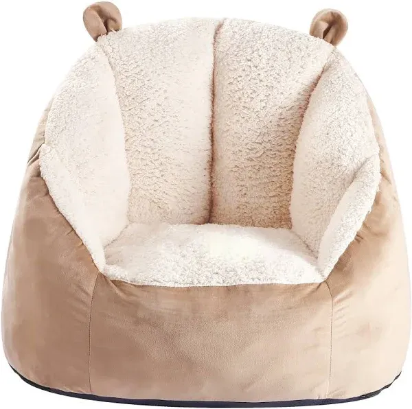 Cute Soft Bean Bag Chair for Kids with Fluffy Bear Ears, Cozee Fluffy Lazy Ch...