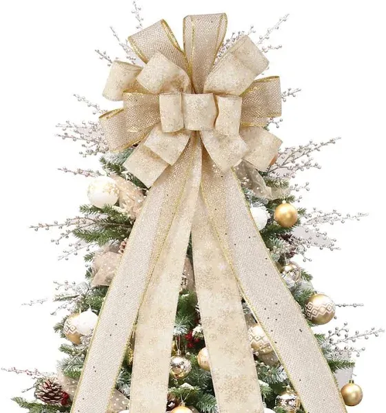 Christmas Tree Topper Bow, 44X12 Inch Artificial Xmas Tree Flower Topper Deco...