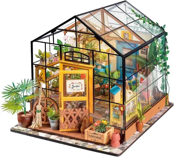 New Robotime Cathy&#039;s Flower House LED light Dollhouse Kit Miniature DIY