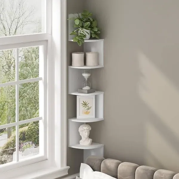 Furinno 5-Tier Floating Corner Shelf, Wall Mount Shelves for Storage and Display