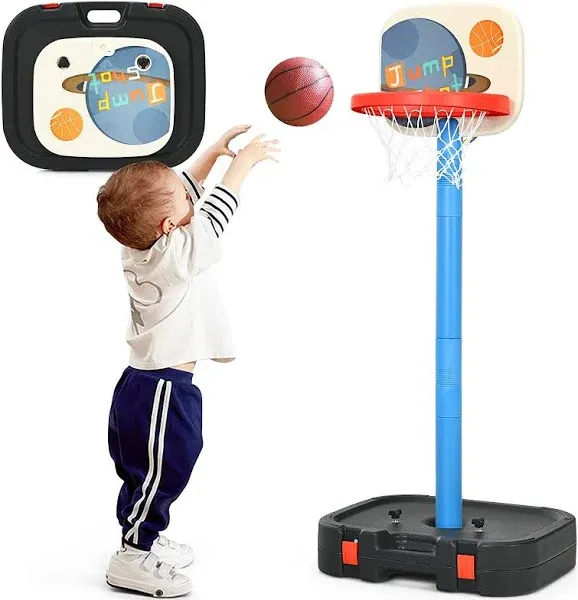 Costway Portable 2 in 1 Kids Basketball Hoop Stand w/ Ring Toss &amp; Storage Box