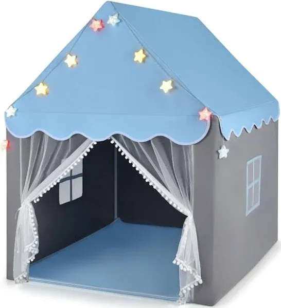 Indoor Play Tent Toddler Playhouse Gift Kids w/Shining Star-Shaped Light &amp; Mat