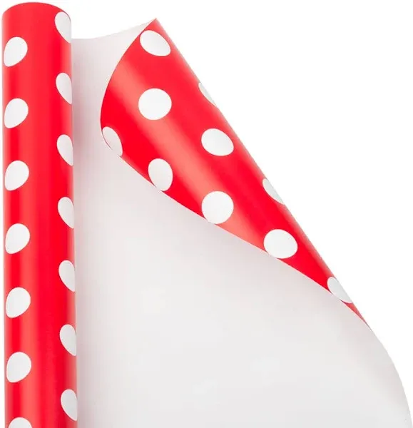 JAM Paper Gift Wrap Polka Dot Wrapping Paper 25 Sq. Ft Red with White Polka Dots