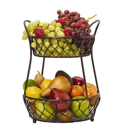 Gourmet Basics by Mikasa 5158748 Loop and Lattice Metal 2-Tier Round Fruit St...