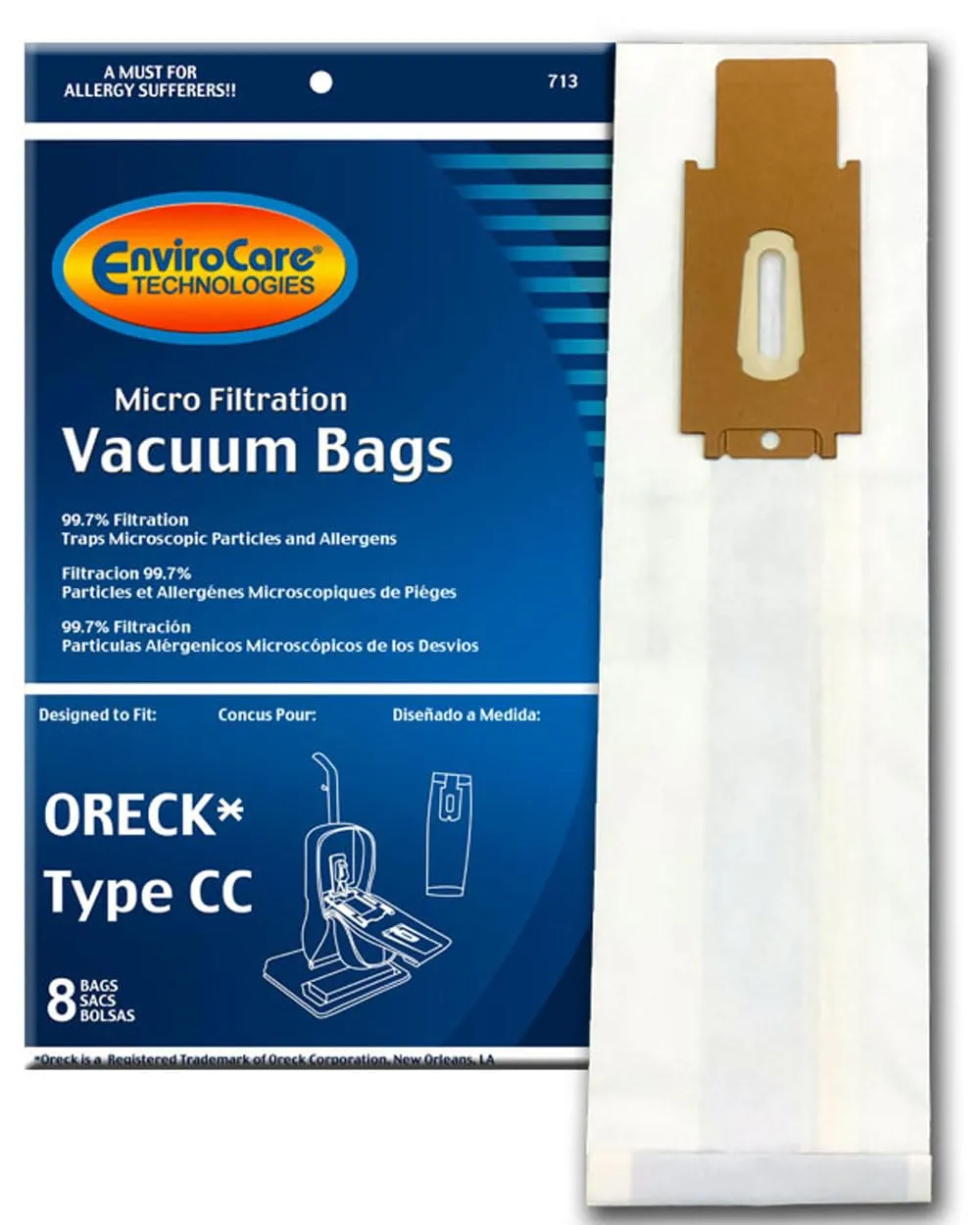 EnviroCare Vacuum Bags for Oreck Type CC Uprights - 8 Pack