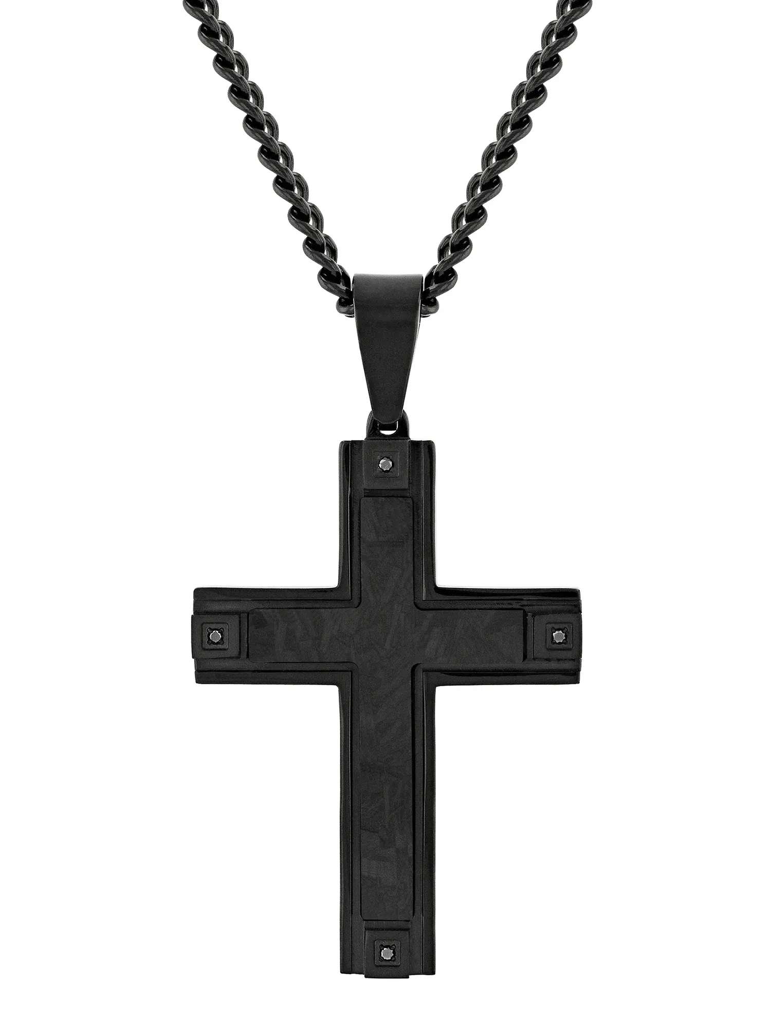 Mens Diamond Accent Natural Black Diamond Stainless Steel Cross Pendant Necklace