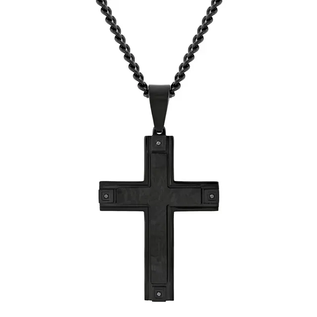 Men's Black Stainless Steel Black Diamond Accent Cross Pendant Necklace, Size: 24"