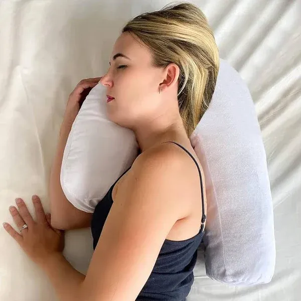 Side Sleeper Pillow | J Pillow for Side Sleeping | Side Sleeper Pillow with Ear Hole | Swan Pillow Shape | Neck & Spine Alignment for Sleeping | Side Sleeping Pillows for Adults | with Velvet Case