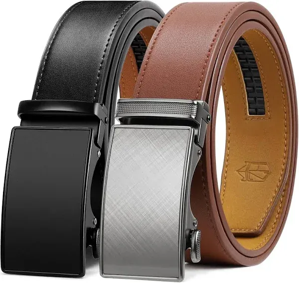 2 Pack Ratchet Belt for Men - Mens Belt Leather 1 3/8&#034; for Casual Jeans - Fit...