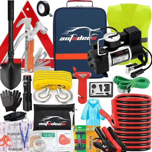 Autodeco Car Roadside Emergency Kit 118-Piece Premium Heavy Duty Car Roadside Emergency Kit