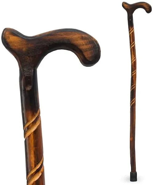 Wood Cane - 36 Inch Natural Wood Walking Stick - Handcrafted Wooden Offset Canes