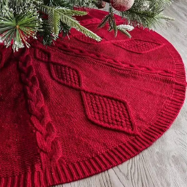 LimBridge Knitted Christmas Tree Skirt: 48 Inches Wine Red Tree Skirt, Diamon...