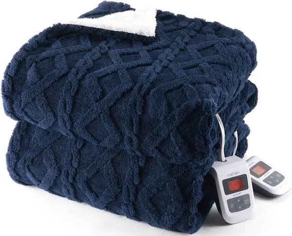 Caromio Electric Blanket Size Dual Control Thick Tufted Sherpa Heated Blanket 10 Heating Levels and 10 Time Settings