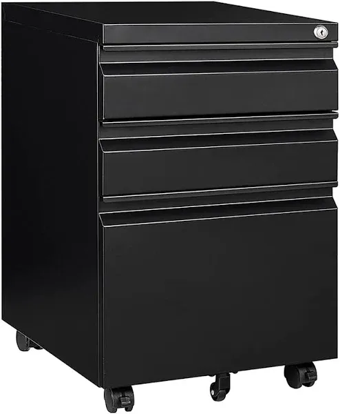 3 Drawer Mobile File Cabinet with Lock, Under Desk Metal Filing Cabinet for Legal/Letter/A4 File (Fully Assembled Except Wheels) - Black