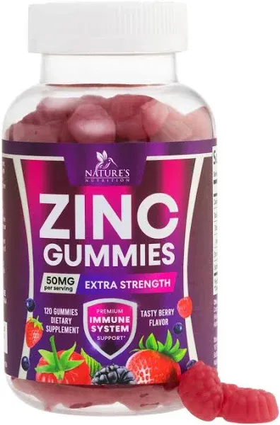 Zinc Gummies for Adults 50 mg - High Absorption Bone Skin & Immune Health Support Gummy & Antioxidant Chewable Supplement - Non-GMO, Vegan & Gluten Free Zinc Vitamin, Mixed Berry Flavor - 120 Gummies