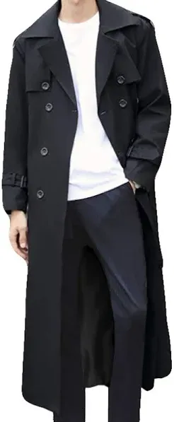 Pantete Man's Double Breasted Trench Coat Oversized Casual windbreaker Lapel Long Jacket Overcoat