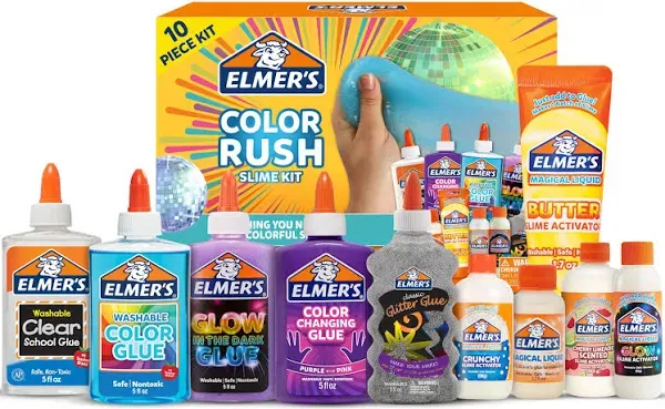 Elmer's Color Rush Slime Kit, Includes Liquid Glue and Slime Activator, Makes Color Changing Slime, Glow in The Dark Slime, Color Slime, Glitter Slime, Butter Slime, and More, 10 Count