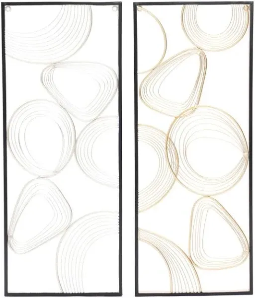 Gold and Silver Abstract Rectangular Metal Wall Decor, Set