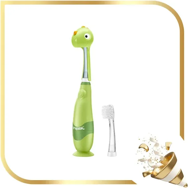 Papablic Toddler Sonic Electric Toothbrush for Ages 1-3 Years, Baby Electric Toothbrush with Cute Dino Cover and Smart LED Timer, 4 Brush Heads (Max)