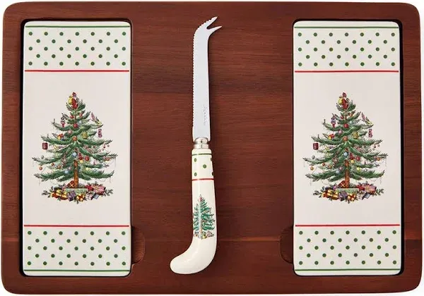 Spode Christmas Tree Polka Dot Cheese Board & Knife Set